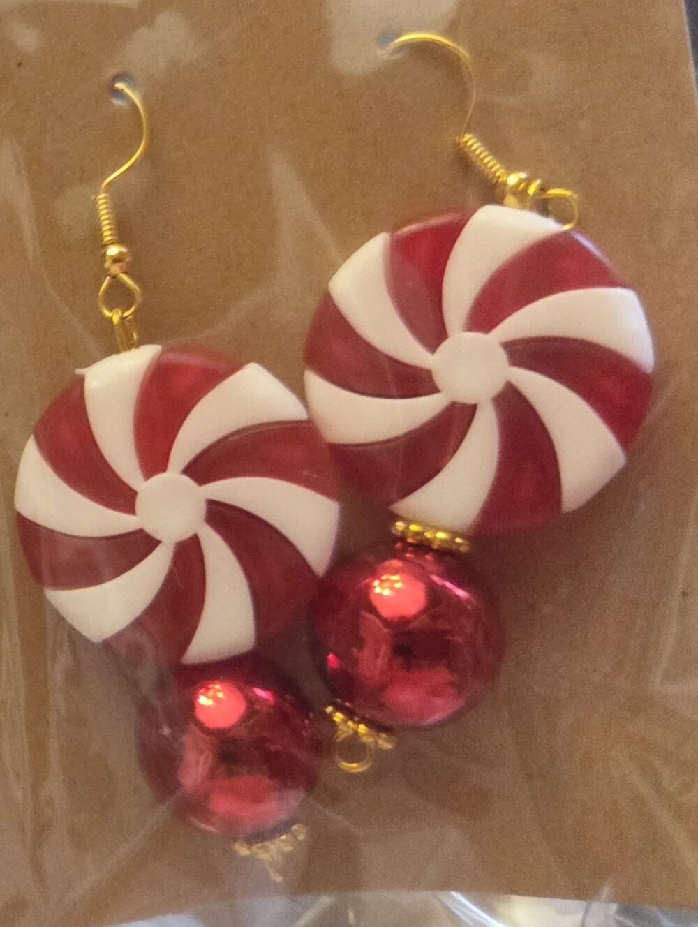 Festive Red & White Peppermint Drop Earrings